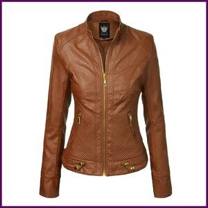 Slim Fit Vegan Leather Moto Jacket Women's Biker Coat PU Material